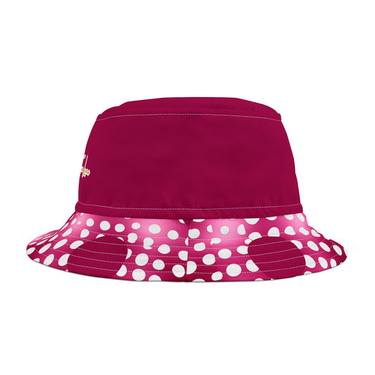 Pink Snowballs in Abstract Polka Dots Vibrant Bucket Hat