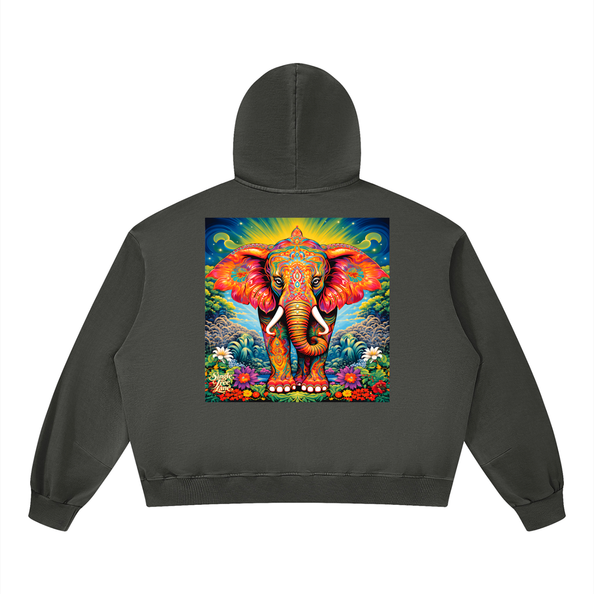 Peace &amp; Tranquility Elephant Unisex Boxy Vintage Washed Hoodie