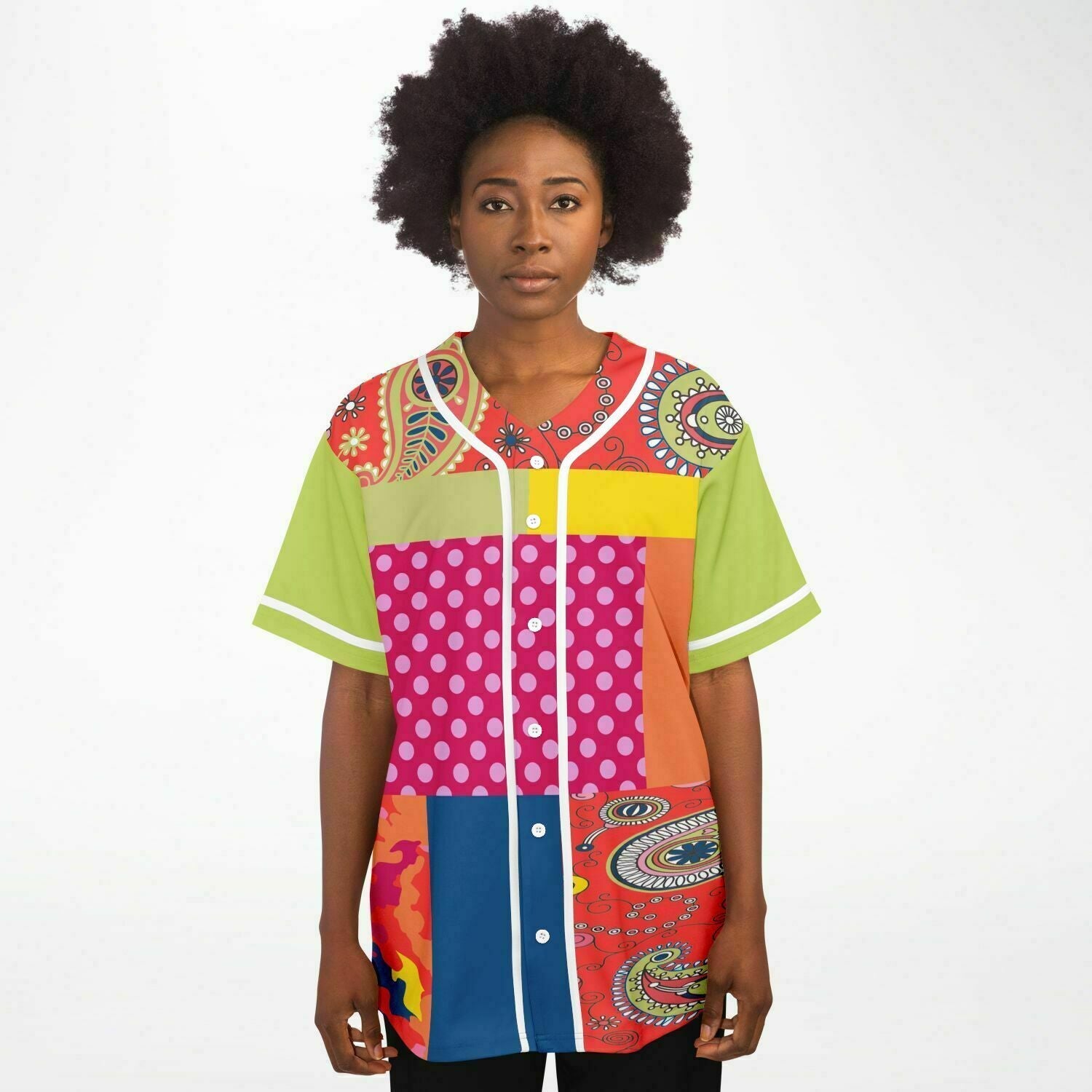 Chili Pepper Patchwork Eco-Poly Unisex Button Front Jersey