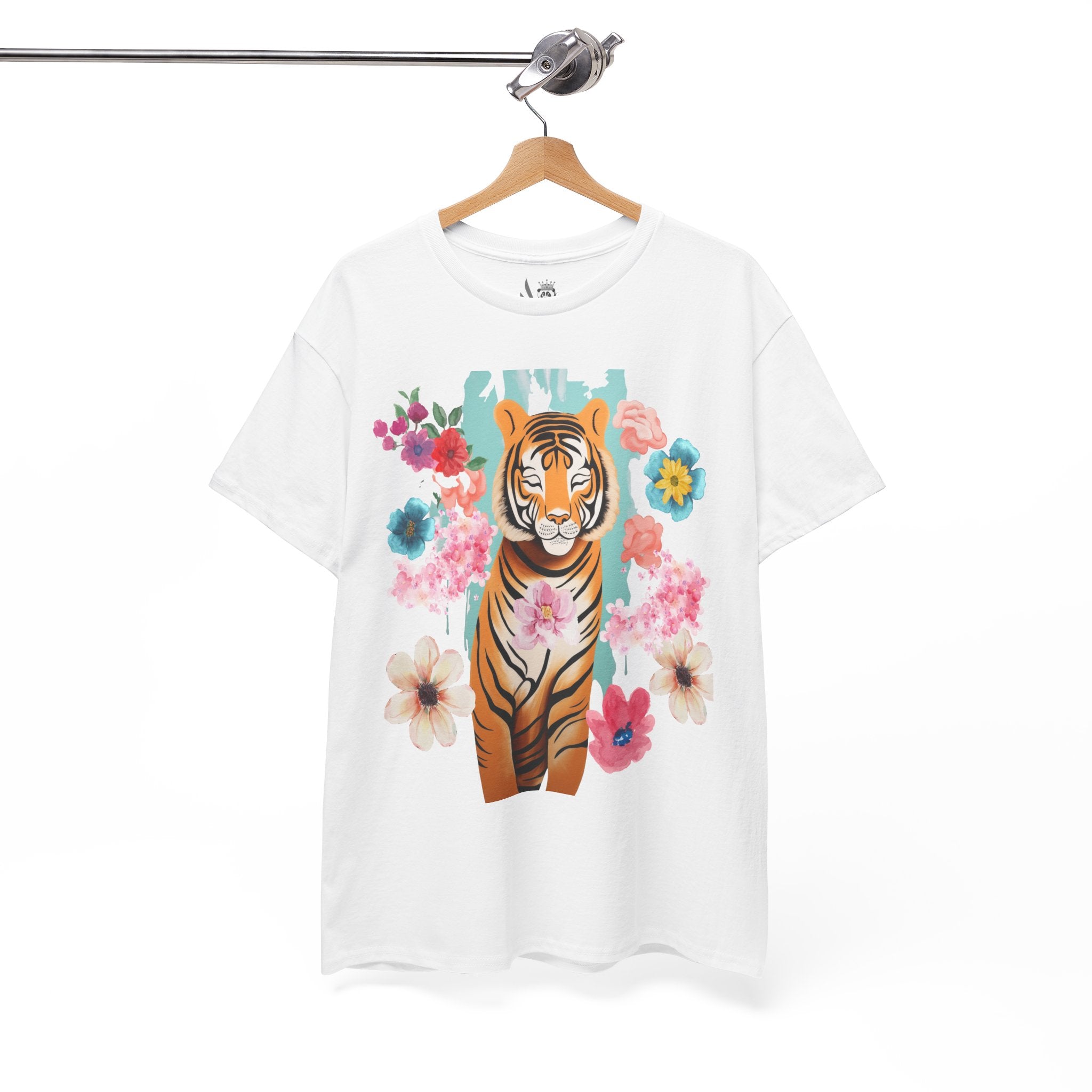 Tiger at Peace in Flowers Heavyweight Unisex Tee