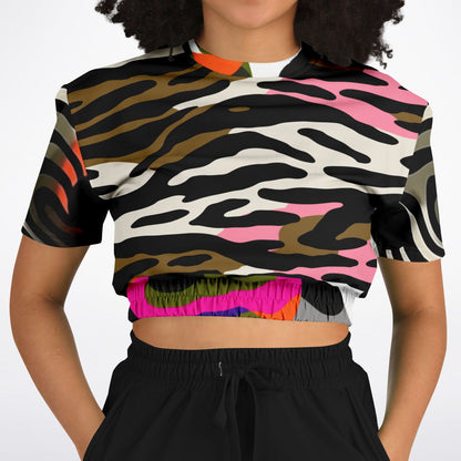 Wowzer Zowzer Animal Print Patchwork Eco-Poly Cropped Short Sleeve Pullover
