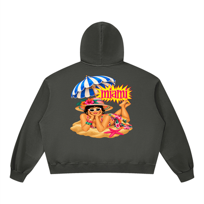 Miami Beach Girl on Vacation Unisex Boxy Vintage Washed Hoodie