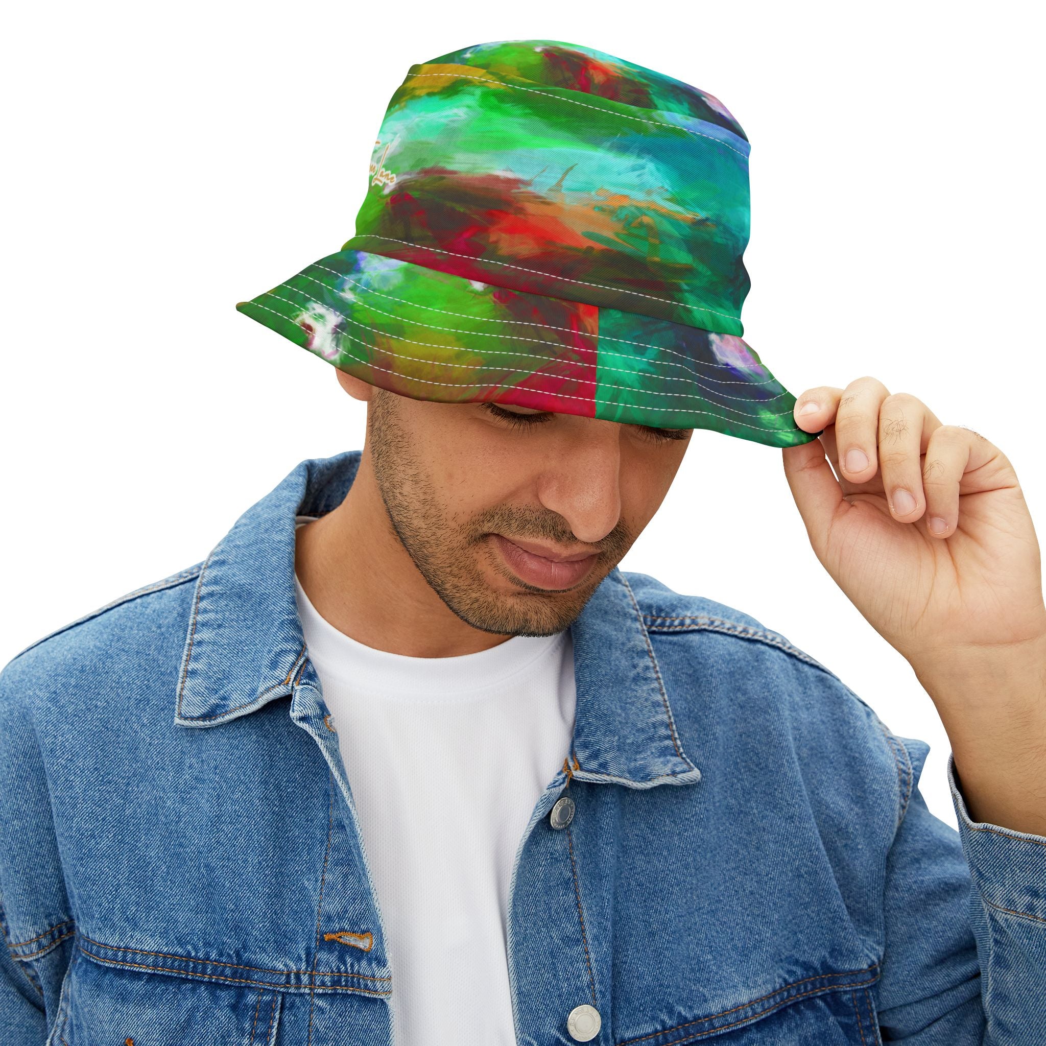 Green Abstract Colorblock Brushstrokes Vibrant Bucket Hat