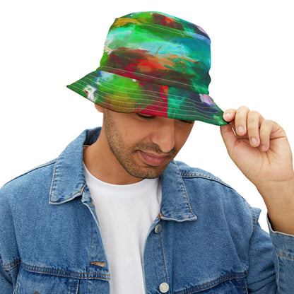 Green Abstract Colorblock Brushstrokes Vibrant Bucket Hat