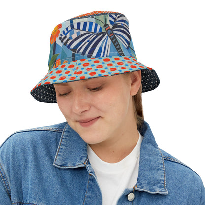 Sunshine and Butterflies in Stripes and Dots Vibrant Bucket Hat
