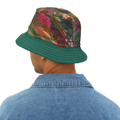 Chiyogami Green Mountain Asian Floral Vibrant Bucket Hat