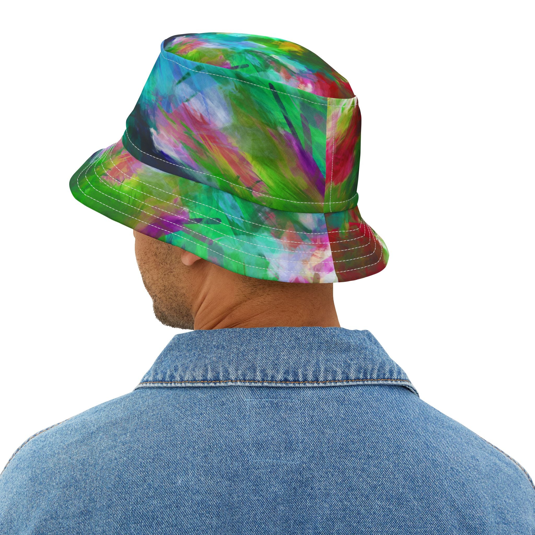 Green Abstract Colorblock Brushstrokes Vibrant Bucket Hat