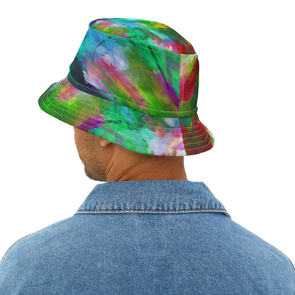 Green Abstract Colorblock Brushstrokes Vibrant Bucket Hat
