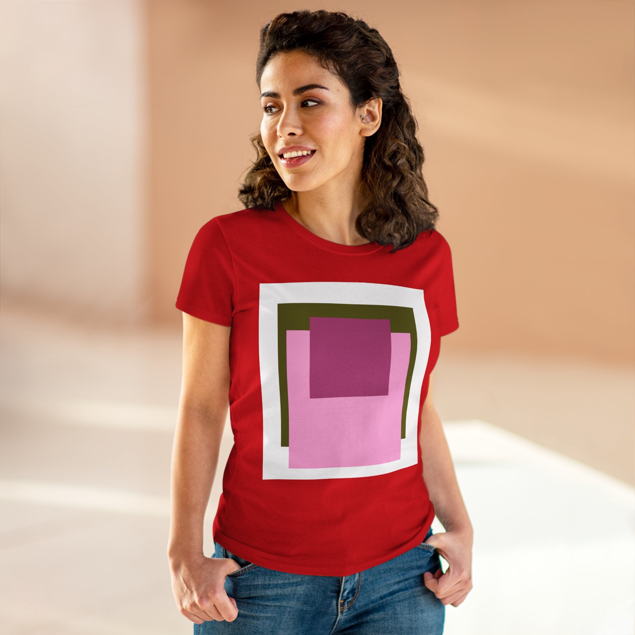 T-Shirt - Pink Rose Granny Quadruple Square Women&