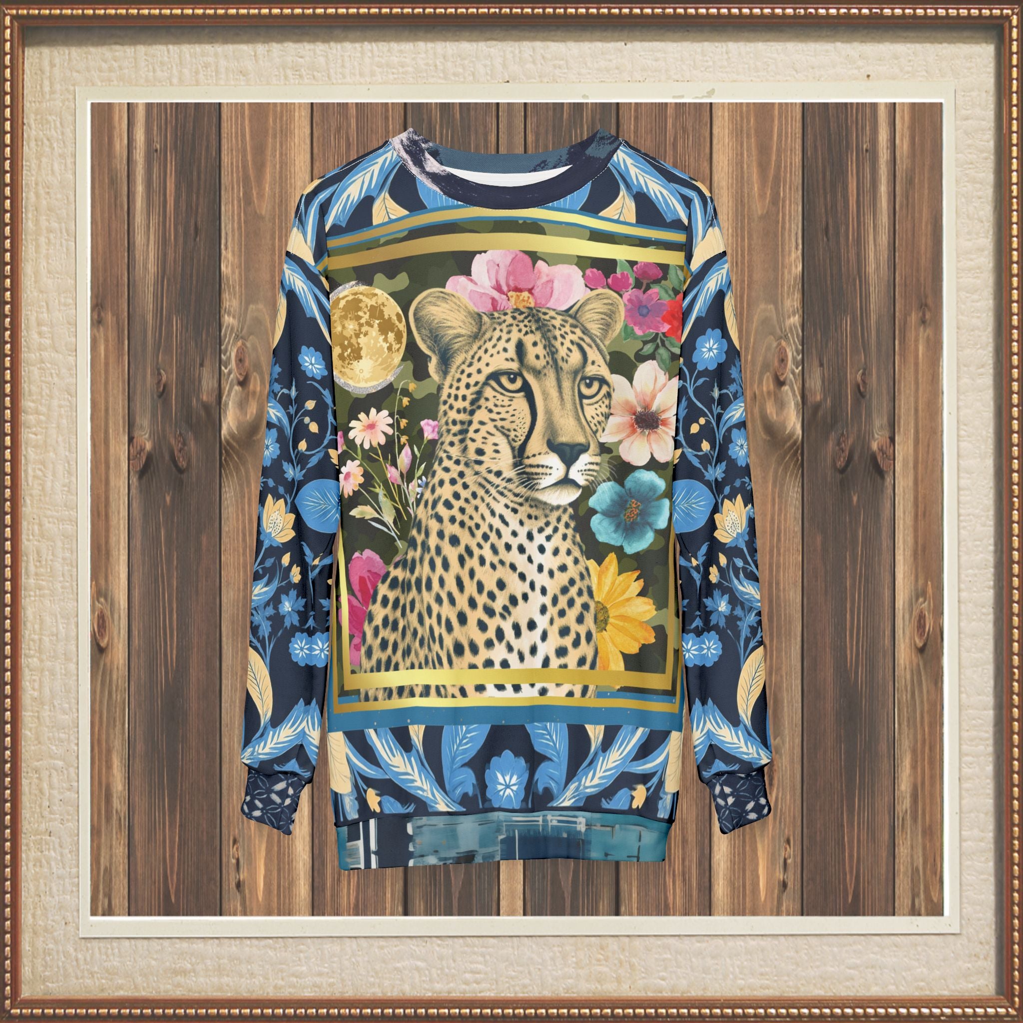 Wild Cheetah Moon in Exotic Floral Unisex Sweatshirt (Gold Label)