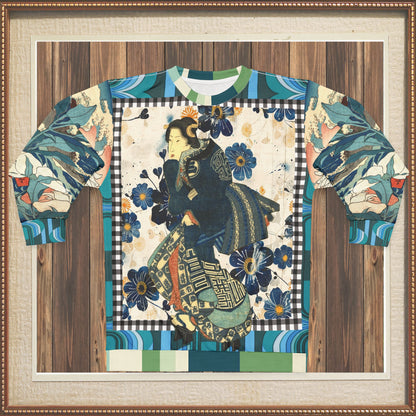 Femme Fatale in Blue Robe Japanese Block Art Unisex Sweatshirt (Gold Label)