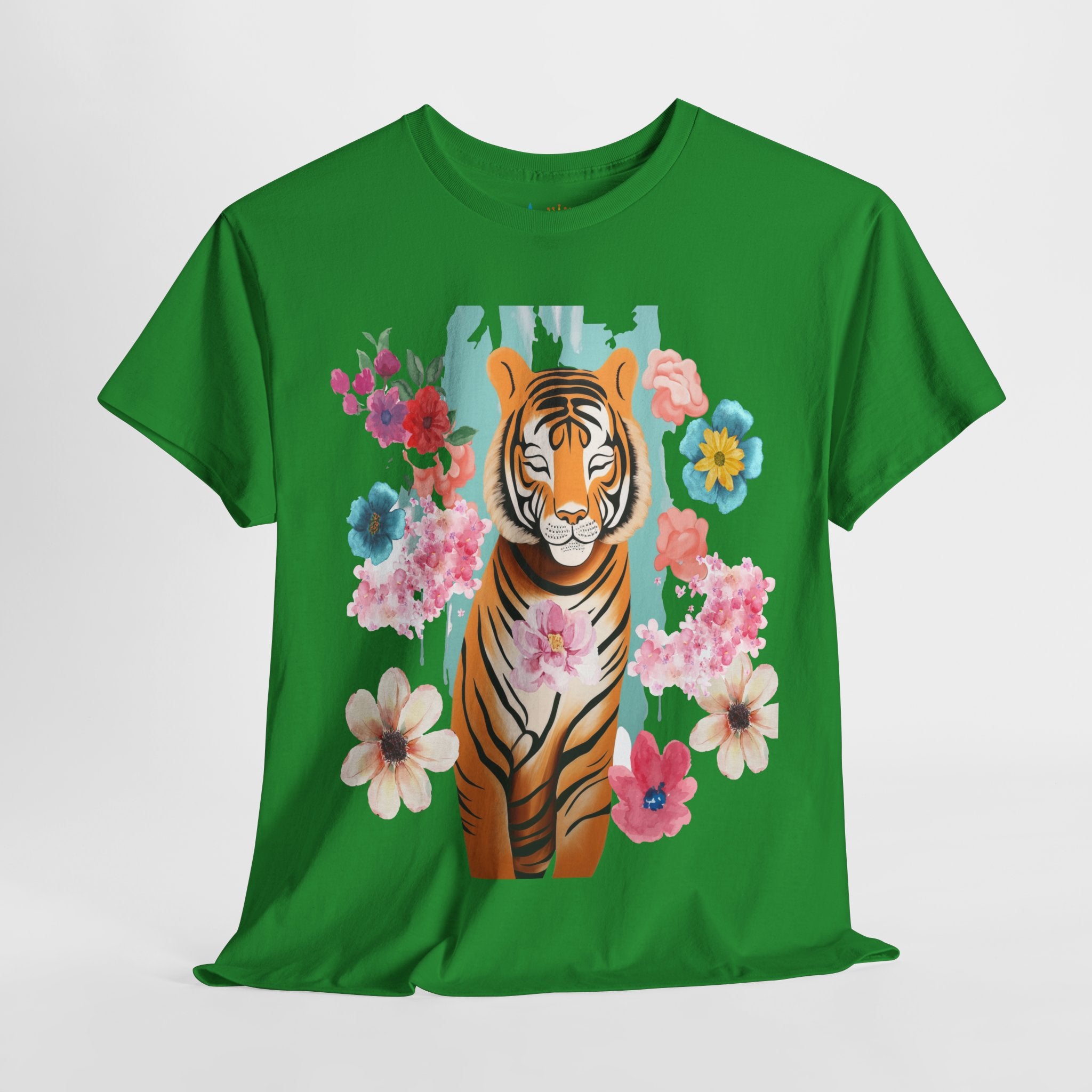 Tiger at Peace in Flowers Heavyweight Unisex Tee