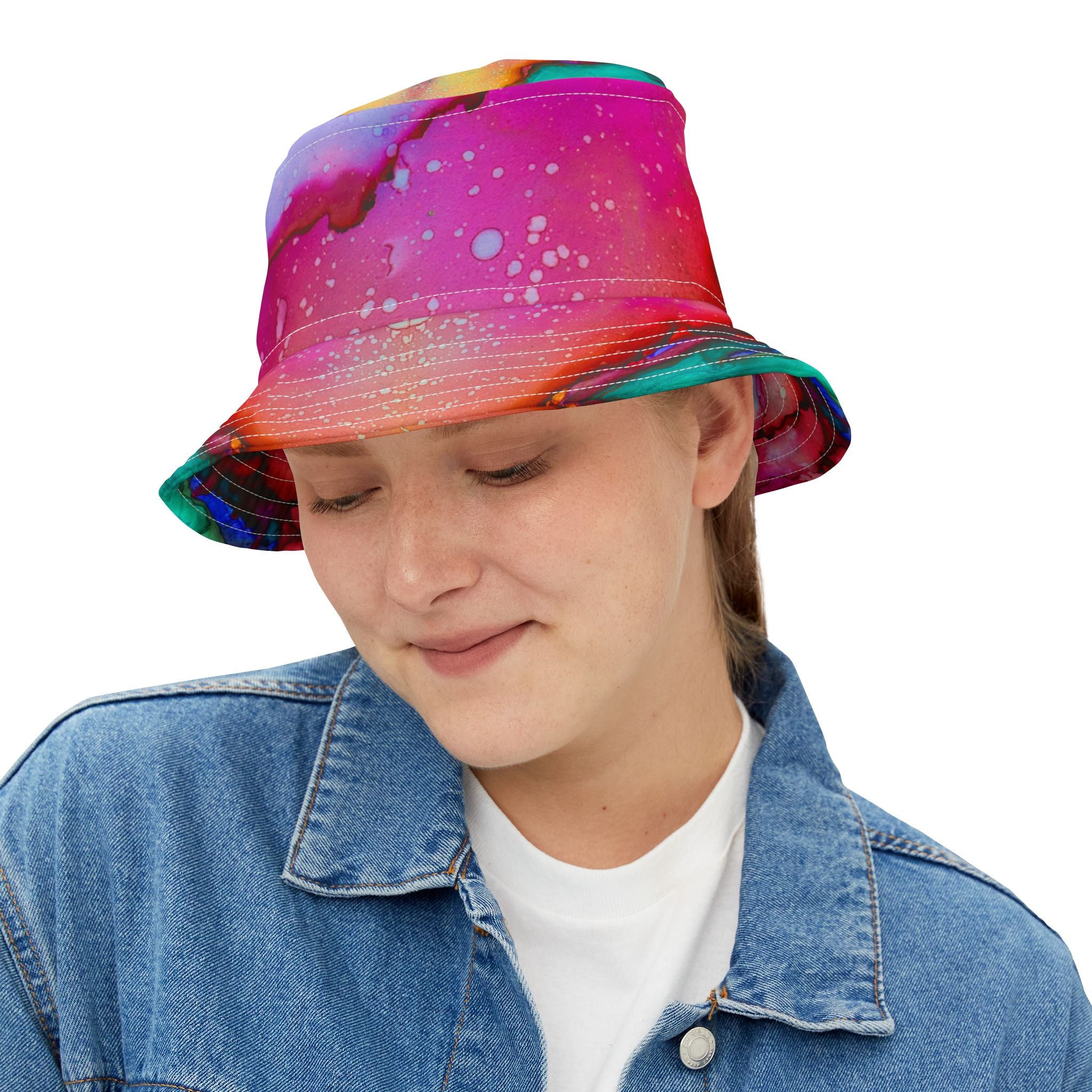 Martian Marble Swirl Abstract Print Vibrant Bucket Hat