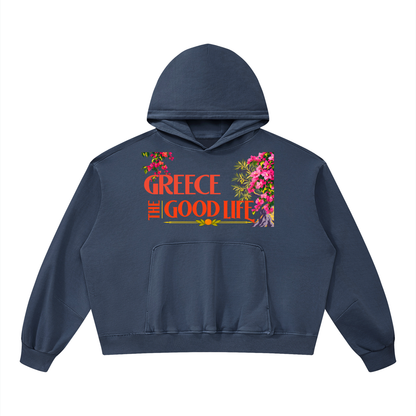Greece - The Good Life Unisex Boxy Vintage Washed Hoodie