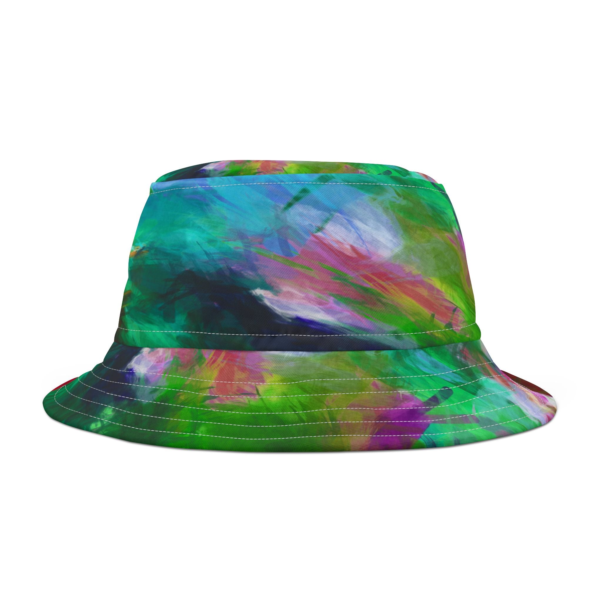 Green Abstract Colorblock Brushstrokes Vibrant Bucket Hat
