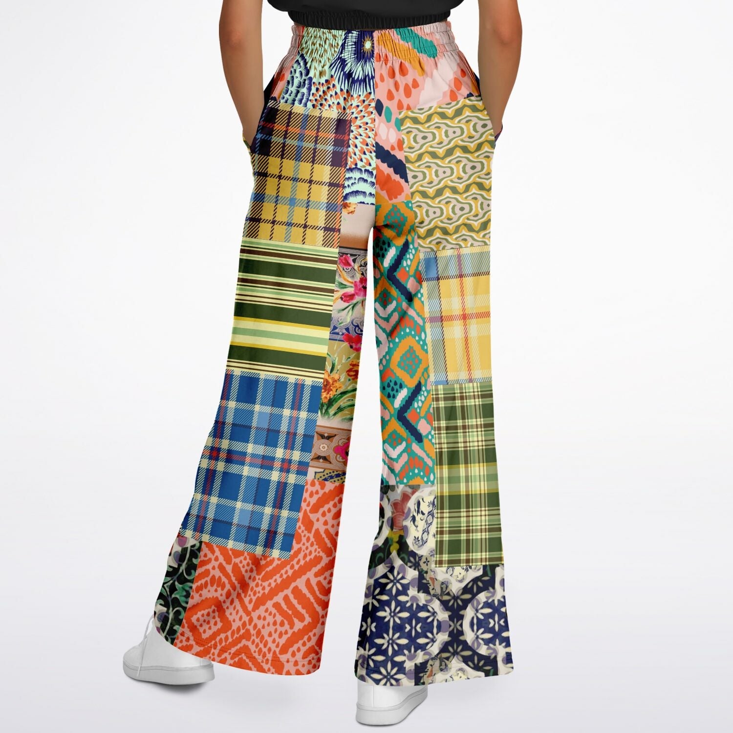 Ginger Snap Boho Patchwork Eco-Poly Wide Leg Pants
