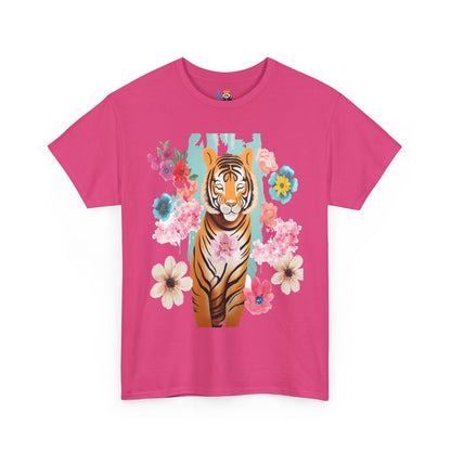Tiger at Peace in Flowers Heavyweight Unisex Tee