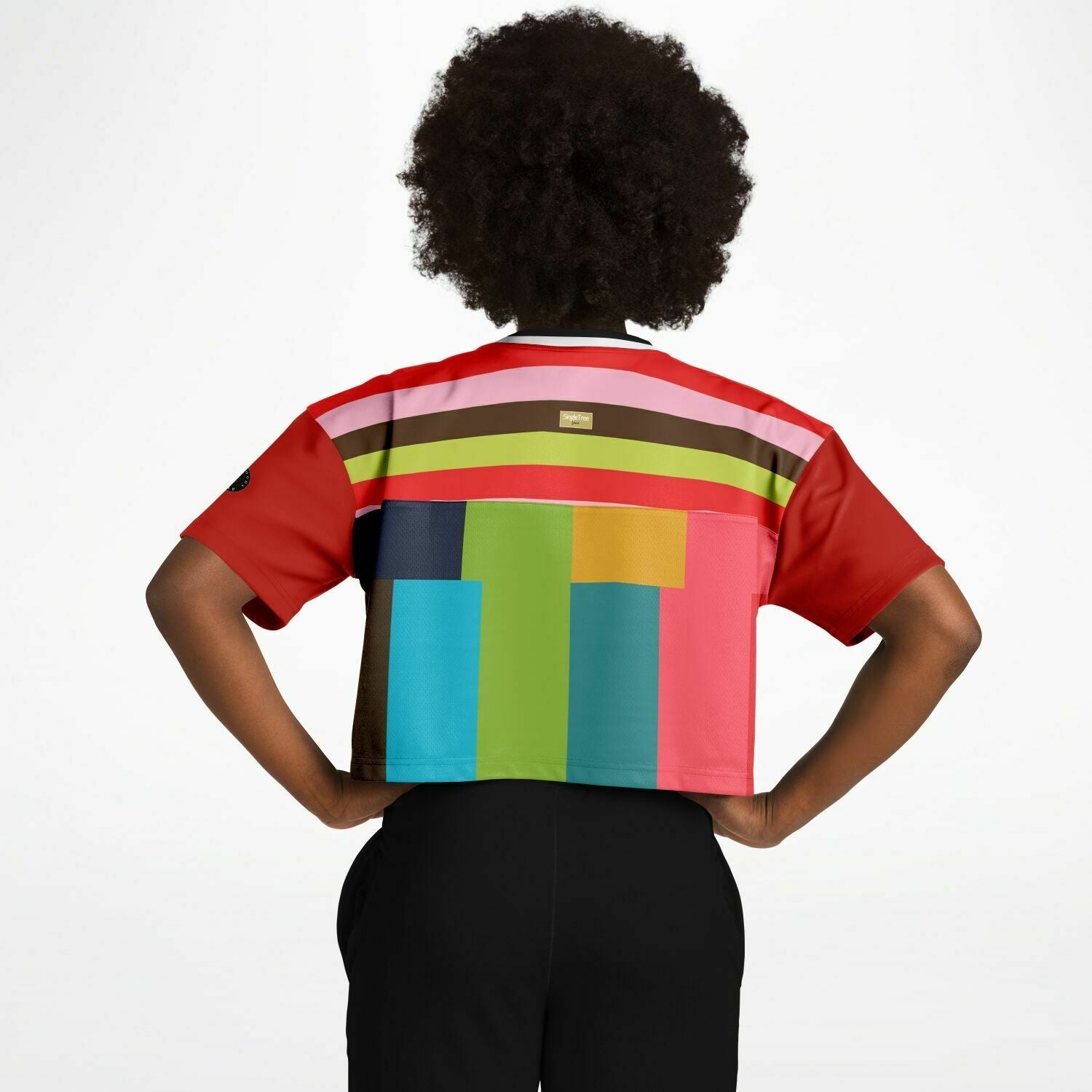 Watermelon Crush Rugby Stripe Eco-Poly V-Neck Crop Jersey