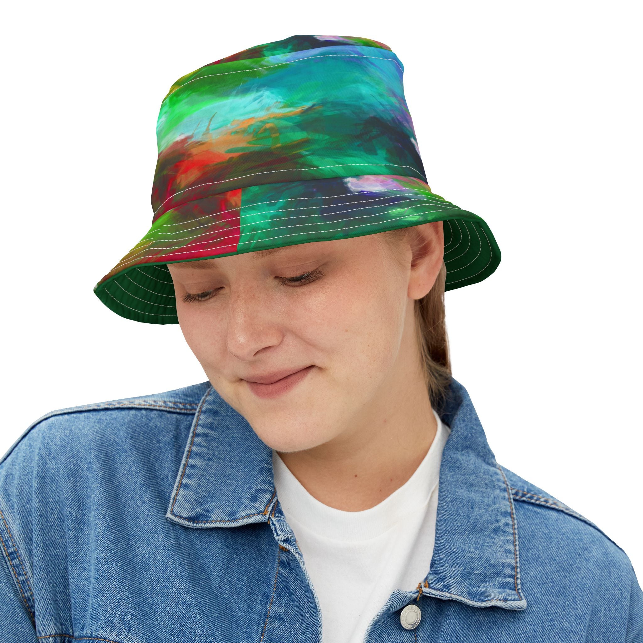Green Abstract Colorblock Brushstrokes Vibrant Bucket Hat