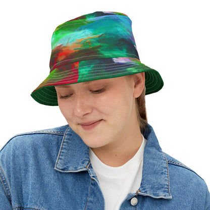 Green Abstract Colorblock Brushstrokes Vibrant Bucket Hat