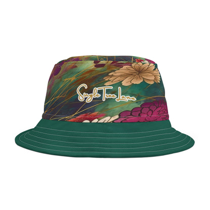 Chiyogami Green Mountain Asian Floral Vibrant Bucket Hat