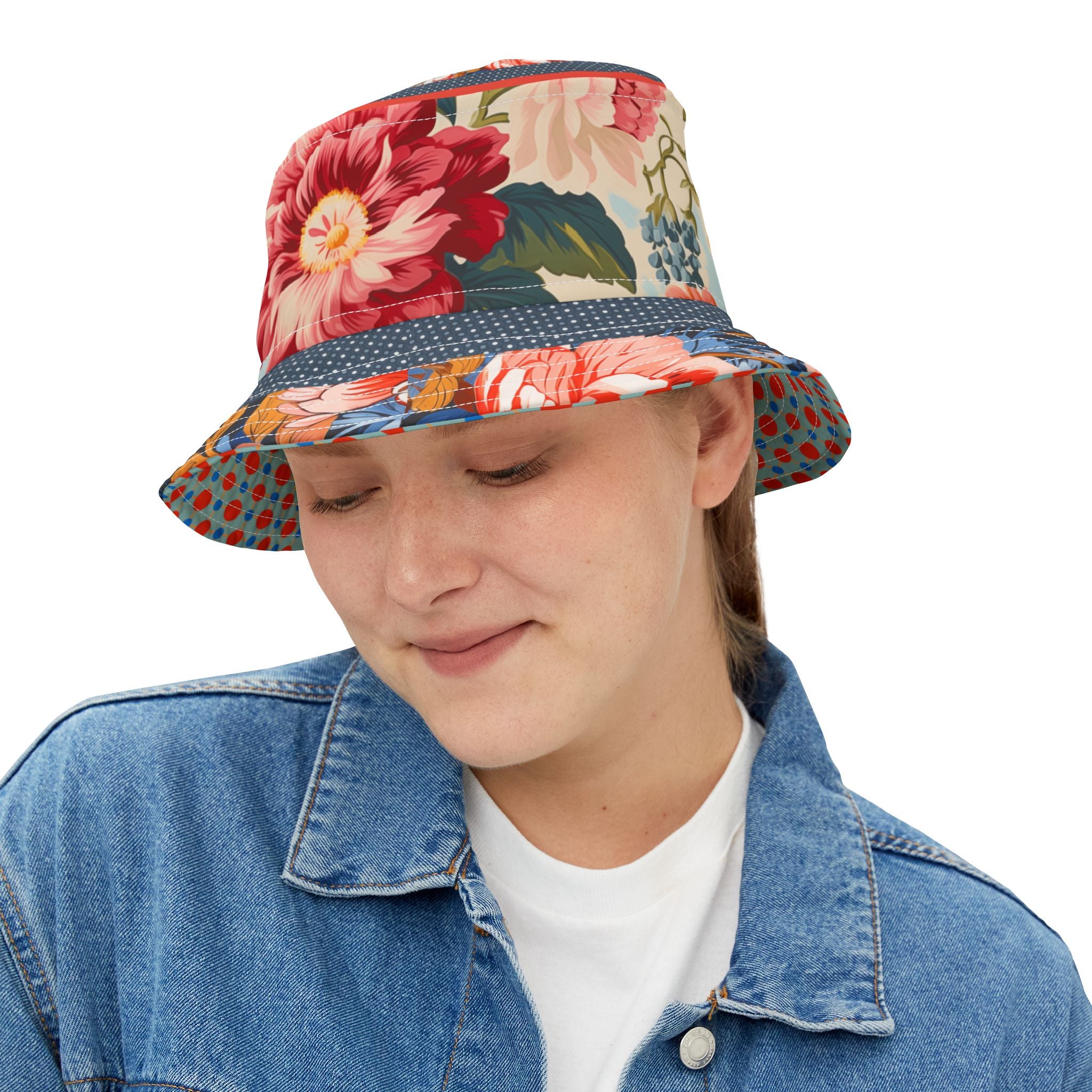 Lauren Ashley English Rose Floral Vibrant Bucket Hat