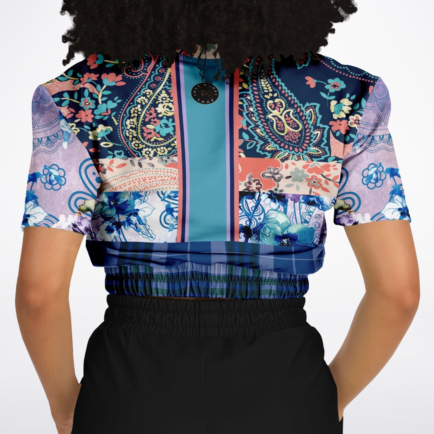 Dolores Park Paisley Plaid Eco-Poly Short Sleeve Cropped Pullover