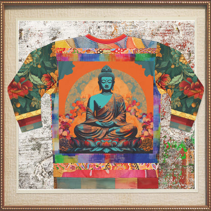 Buddha Nested in Flowers Patchwork Print Unisex Sweatshirt (Gold Label)