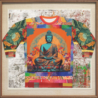 Buddha Nested in Flowers Patchwork Print Unisex Sweatshirt (Gold Label)