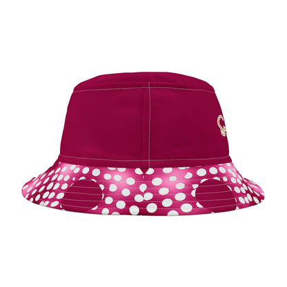 Pink Snowballs in Abstract Polka Dots Vibrant Bucket Hat