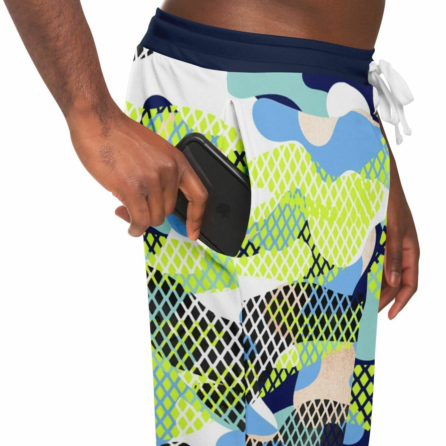 Blue and Lime Eco-Poly Camo Joggers