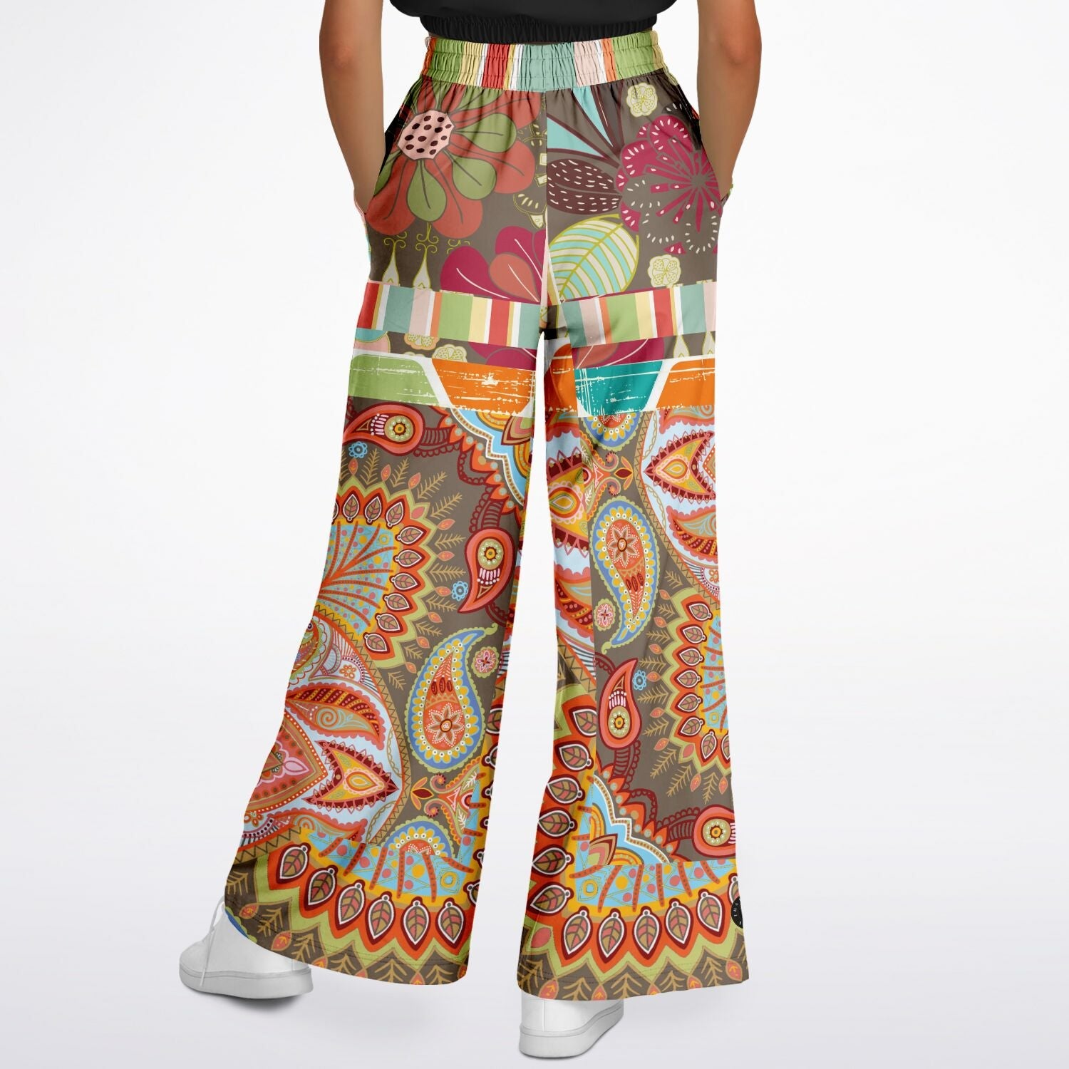 Wyatt Earth Retro 70s Paisley Print Wide Leg Pants