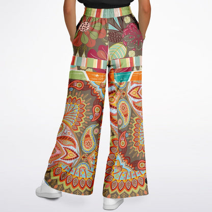 Wyatt Earth Retro 70s Paisley Print Wide Leg Pants