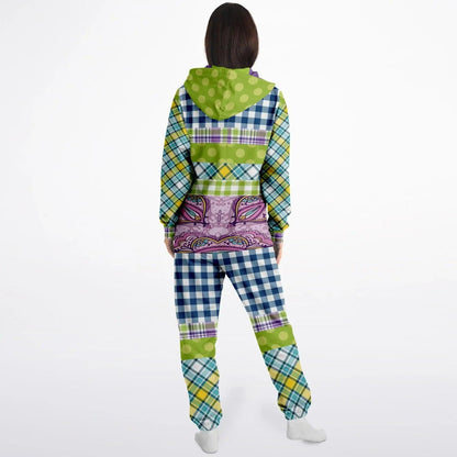 Kaleido-Scape Purple Plaid Patchwork Unisex Fleece Romper