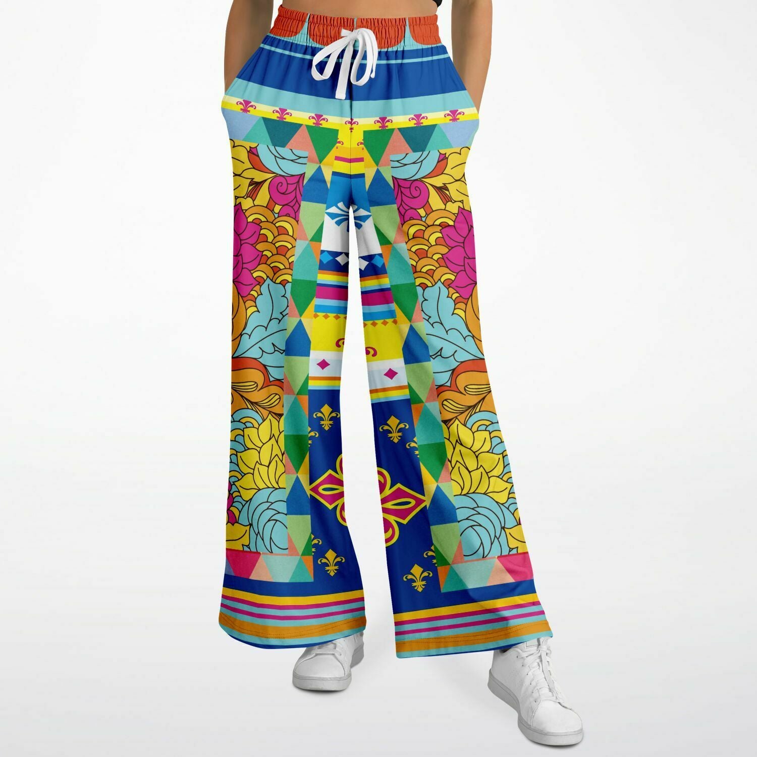 Queenie Hippie Floral Stripe Eco-Poly Wide Leg Pants