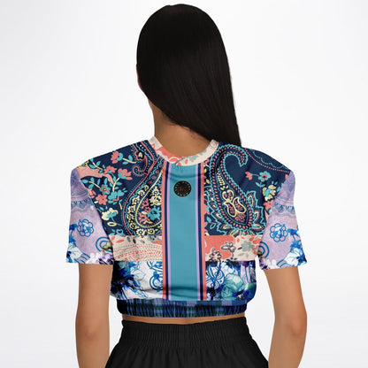 Dolores Park Paisley Plaid Eco-Poly Short Sleeve Cropped Pullover