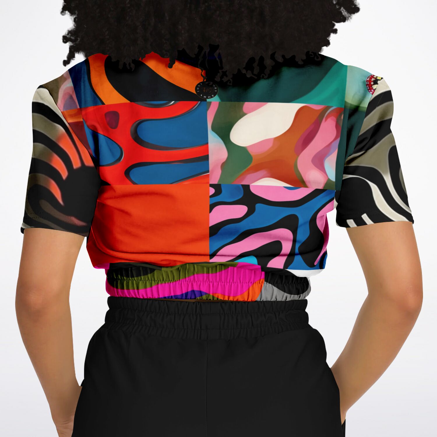 Wowzer Zowzer Animal Print Patchwork Eco-Poly Cropped Short Sleeve Pullover