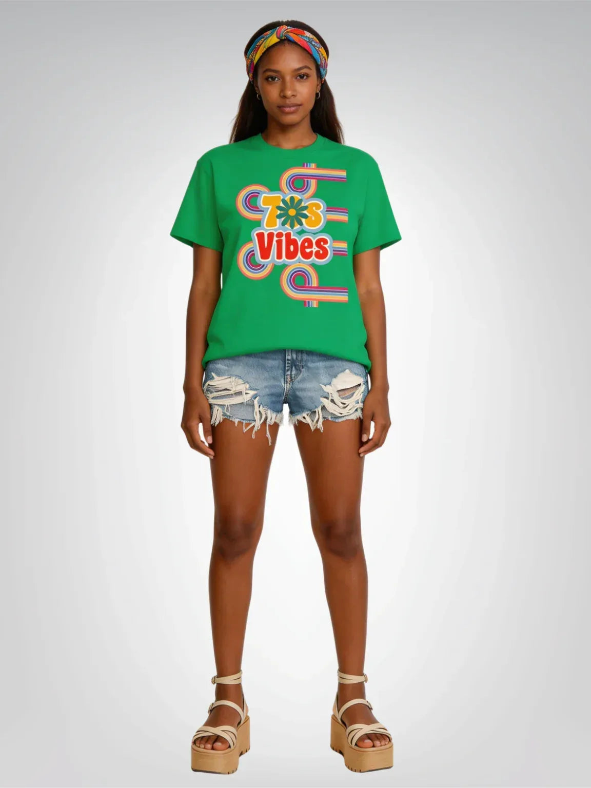 70s Hippie Vibes Rainbow Stripe Heavyweight Unisex Tee