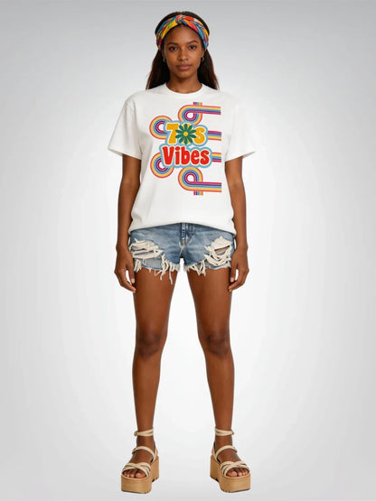 70s Hippie Vibes Rainbow Stripe Heavyweight Unisex Tee