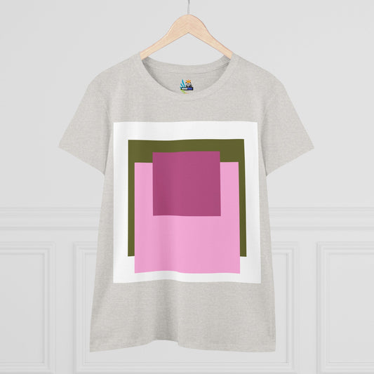 T-Shirt - Pink Rose Granny Quadruple Square Women's Cotton Tee