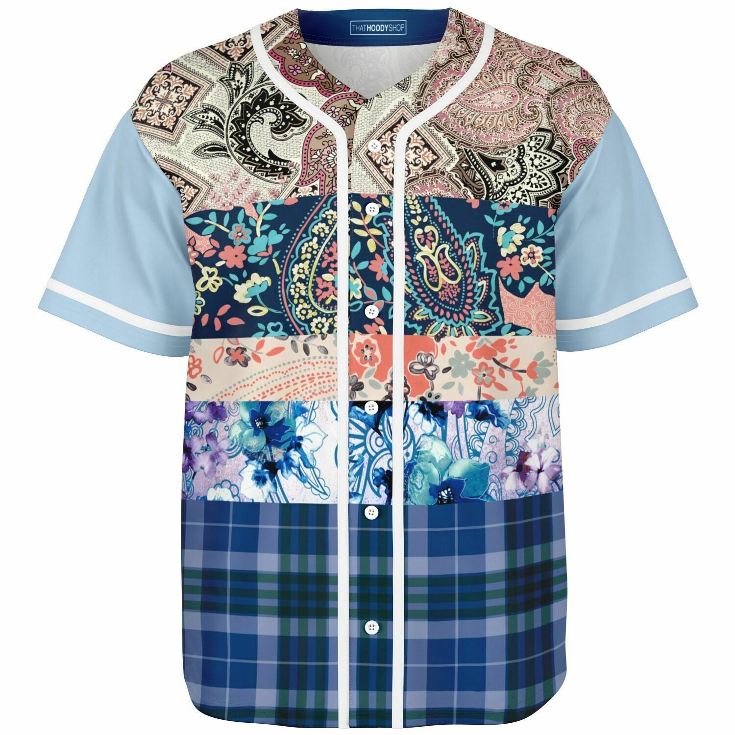 Dolores Park Paisley Print Short Sleeve Eco-Poly Baseball Jersey