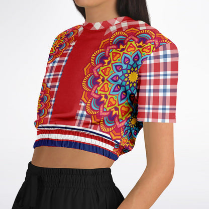 Hippy-Dippy Plaid Eco-Poly Cropped Short Sleeve Pullover