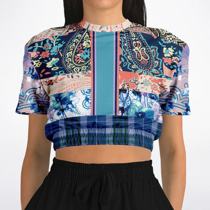 Dolores Park Paisley Plaid Eco-Poly Short Sleeve Cropped Pullover