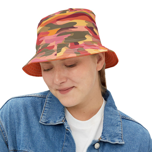 Orange Crush Groove Abstract Camo Vibrant Bucket Hat