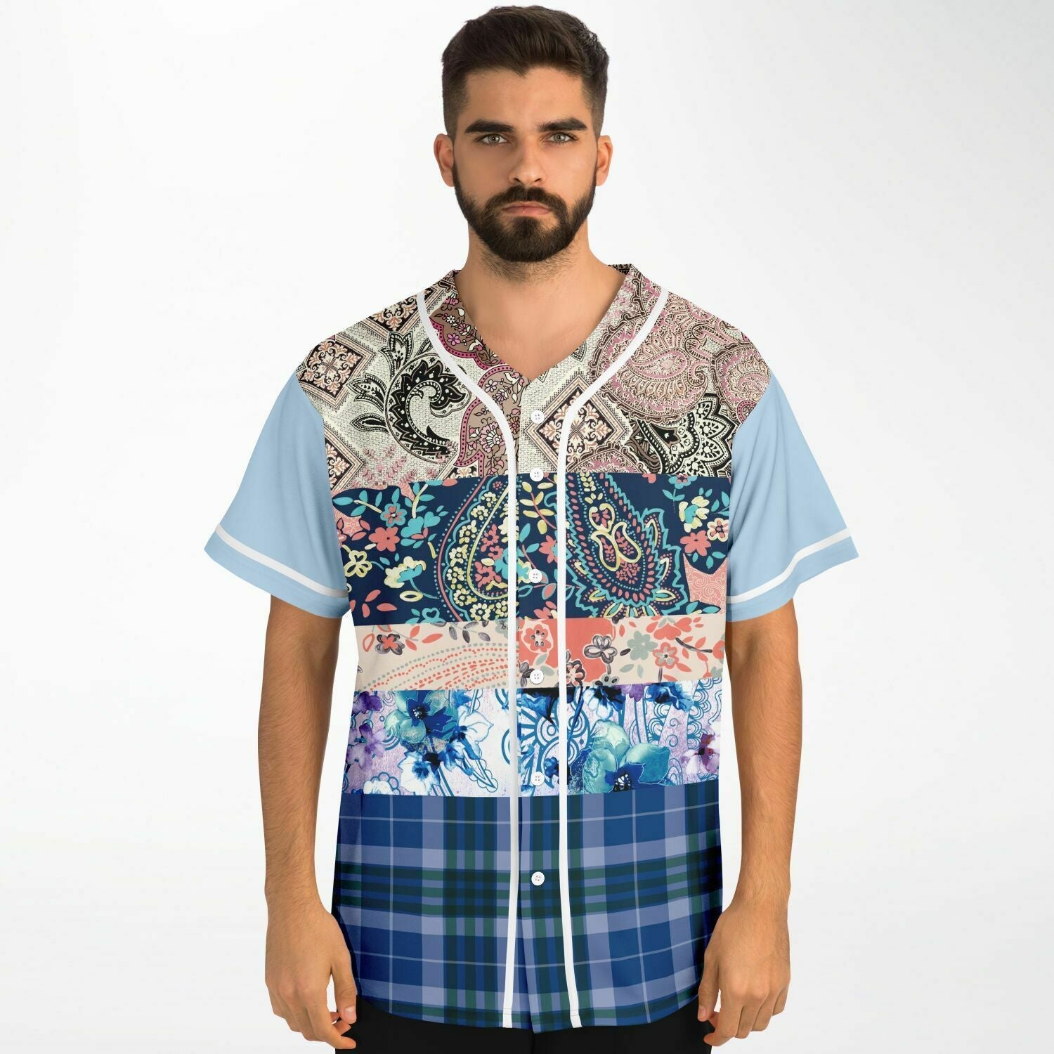 Dolores Park Paisley Print Short Sleeve Eco-Poly Baseball Jersey