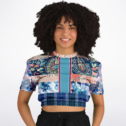 Dolores Park Paisley Plaid Eco-Poly Short Sleeve Cropped Pullover