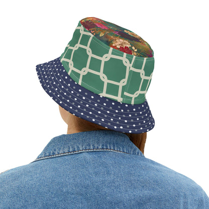 Chained and Confused Green Asian Floral Vibrant Bucket Hat