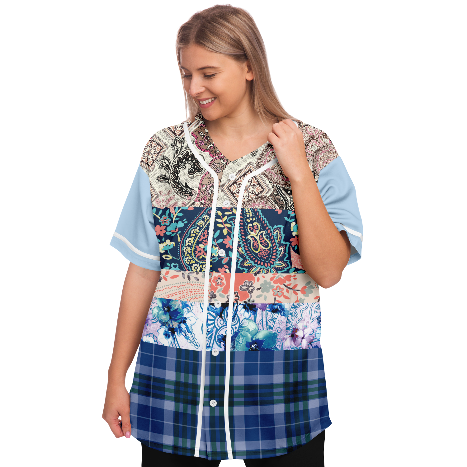 Dolores Park Paisley Print Short Sleeve Eco-Poly Baseball Jersey