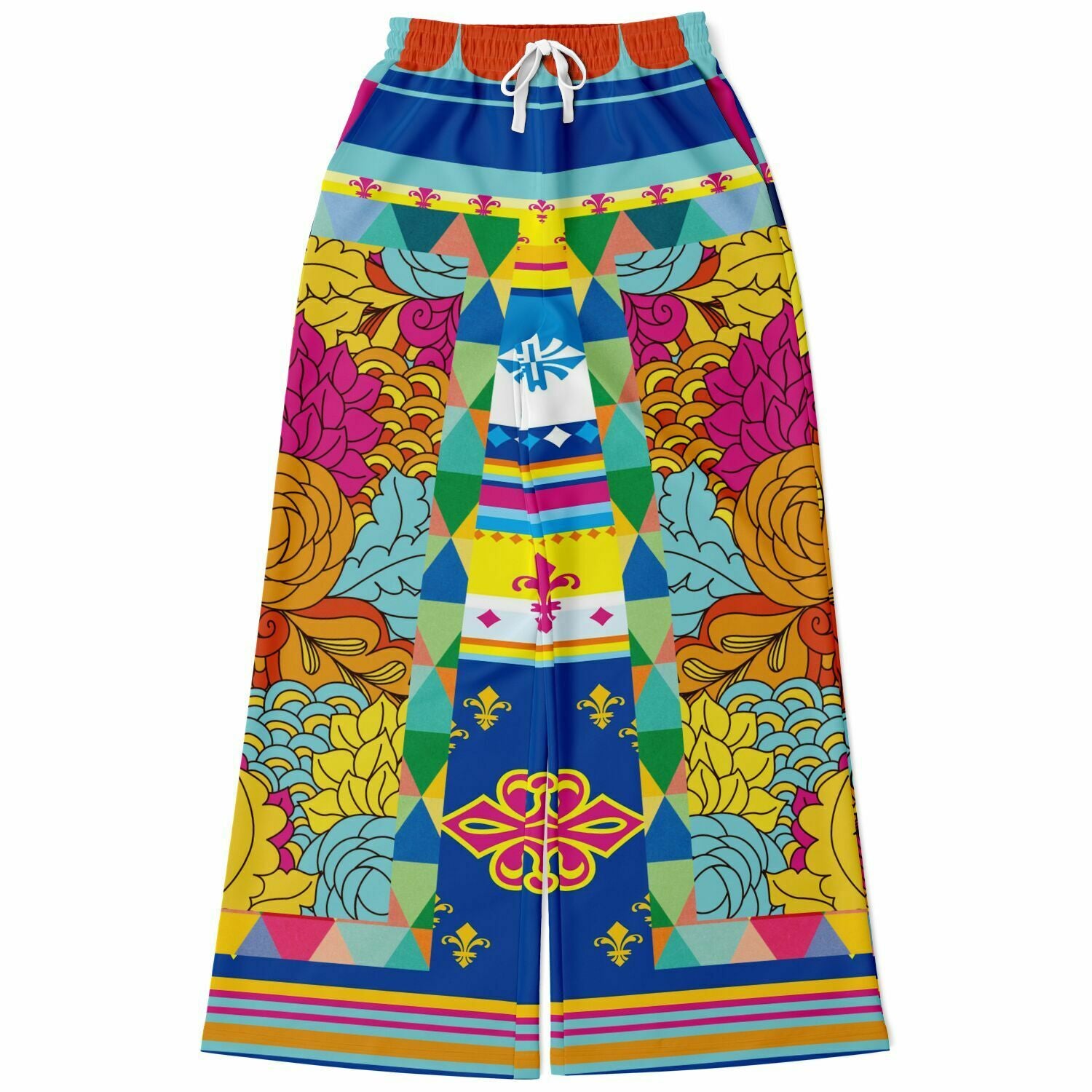 Queenie Hippie Floral Stripe Eco-Poly Wide Leg Pants