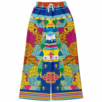 Queenie Hippie Floral Stripe Eco-Poly Wide Leg Pants